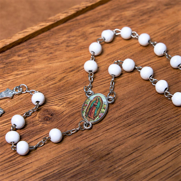 Christianartworkshop Our Lady of Guadalupe & Crucifix of 6 mm Round Multicolor Wood Alloy Chain Rosary - image 4