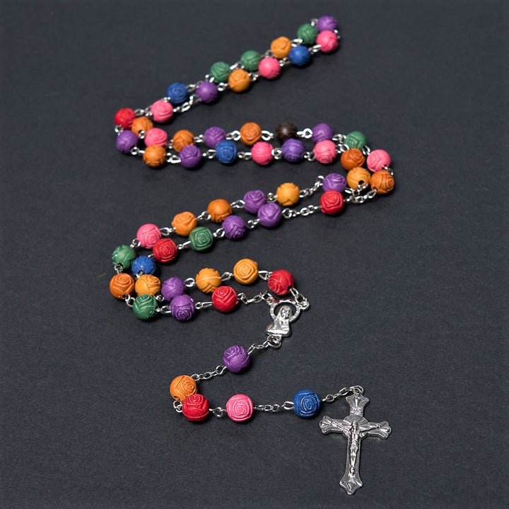 Christianartworkshop Our Lady of Guadalupe & Crucifix of 8 mm Rose Multicolor Resin Alloy Chain Rosary - Crucifix - image 2