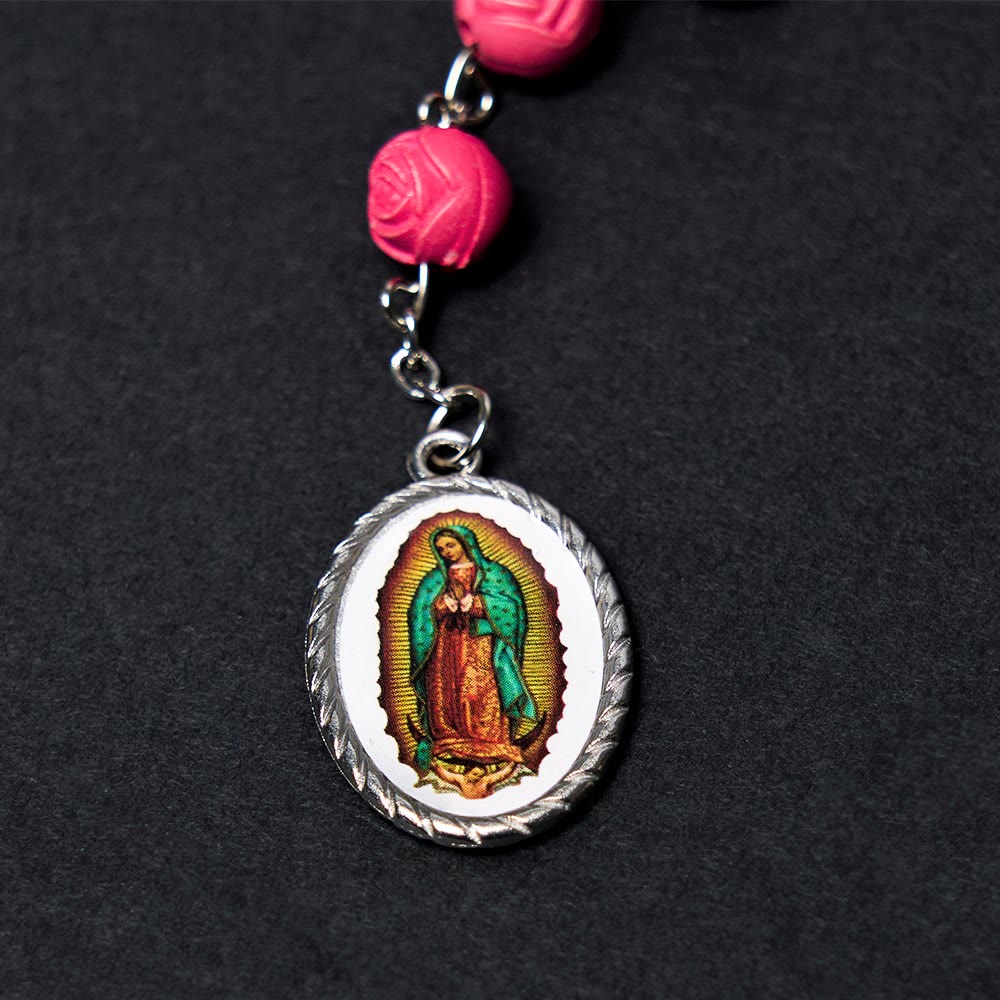 Christianartworkshop Our Lady of Guadalupe & Crucifix of 8 mm Rose Multicolor Resin Alloy Chain Rosary - image 8
