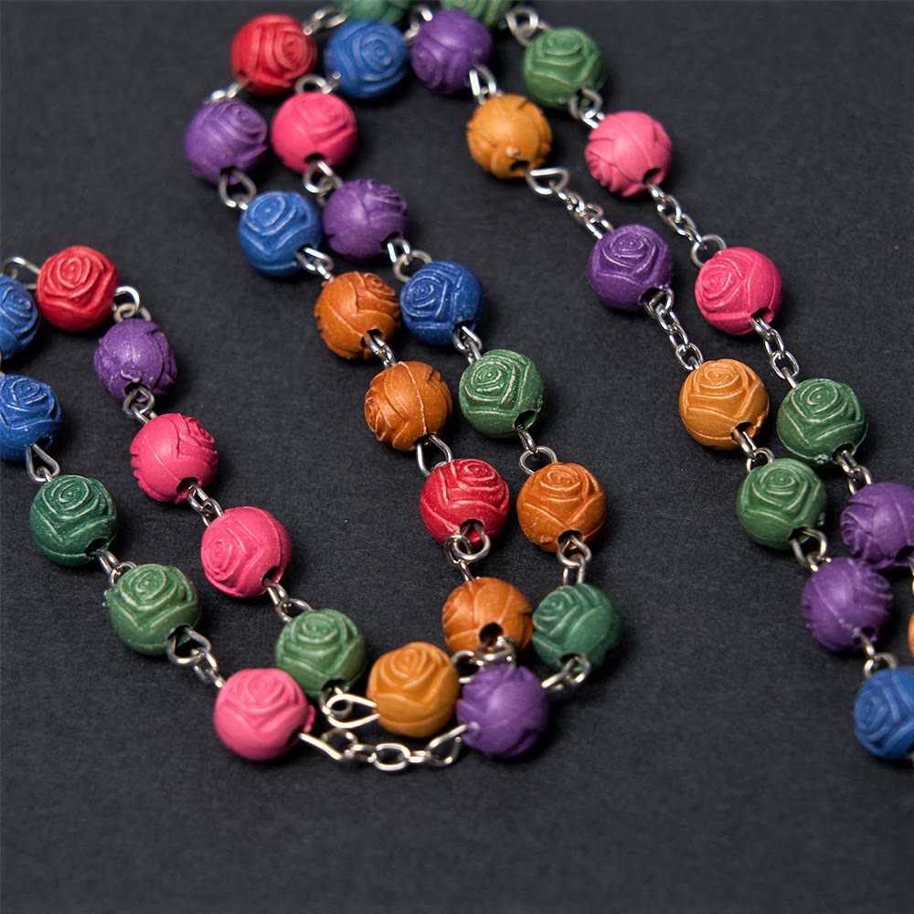 Christianartworkshop Our Lady of Guadalupe & Crucifix of 8 mm Rose Multicolor Resin Alloy Chain Rosary - image 12