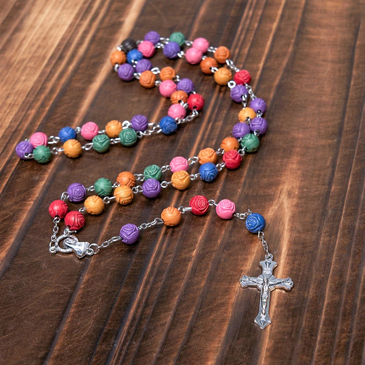 Christianartworkshop Our Lady of Guadalupe & Crucifix of 8 mm Rose Multicolor Resin Alloy Chain Rosary - image 4