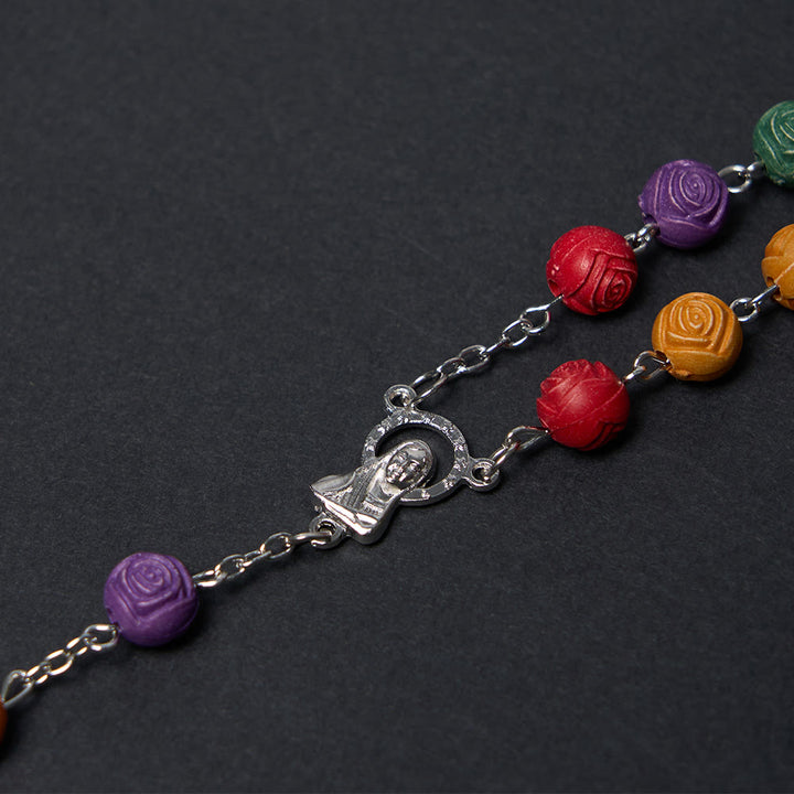 Christianartworkshop Our Lady of Guadalupe & Crucifix of 8 mm Rose Multicolor Resin Alloy Chain Rosary - image 10
