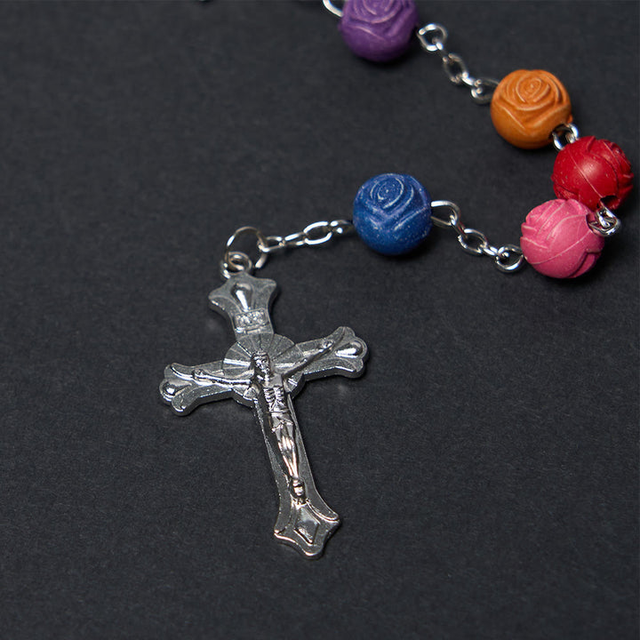 Christianartworkshop Our Lady of Guadalupe & Crucifix of 8 mm Rose Multicolor Resin Alloy Chain Rosary - image 11