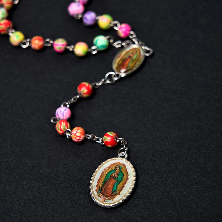 Christianartworkshop Our Lady of Guadalupe & Crucifix of 6 mm Round Multicolor Polymer Clay Alloy Chain Rosary - image 5