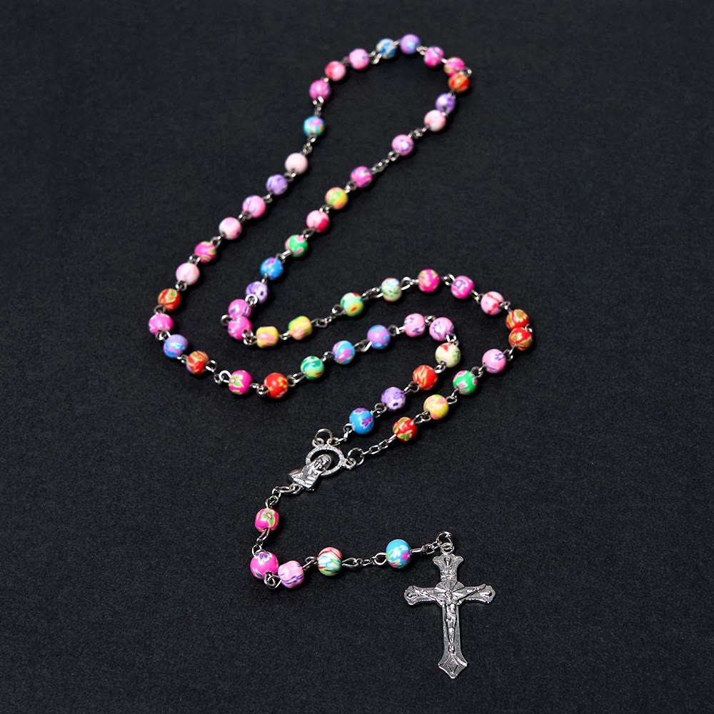Christianartworkshop Our Lady of Guadalupe & Crucifix of 6 mm Round Multicolor Polymer Clay Alloy Chain Rosary - image 4