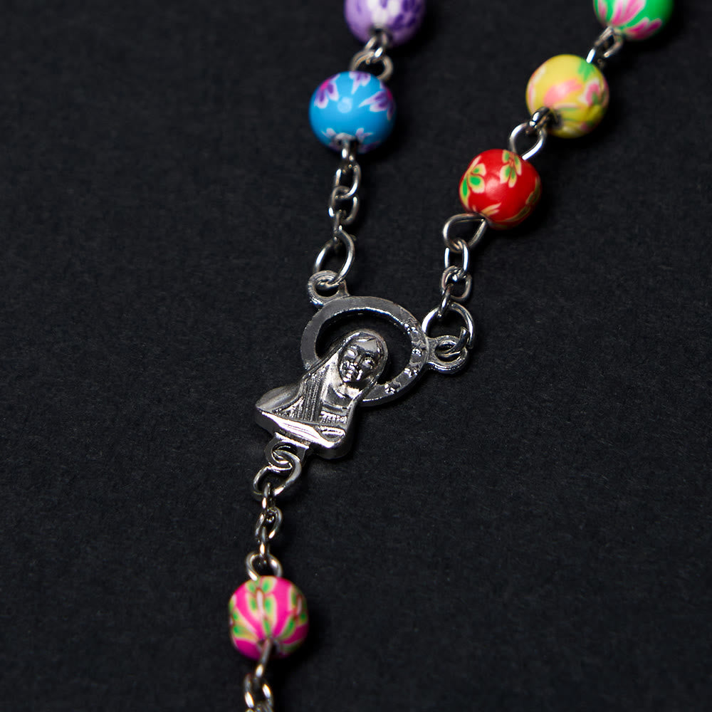 Christianartworkshop Our Lady of Guadalupe & Crucifix of 6 mm Round Multicolor Polymer Clay Alloy Chain Rosary - image 8