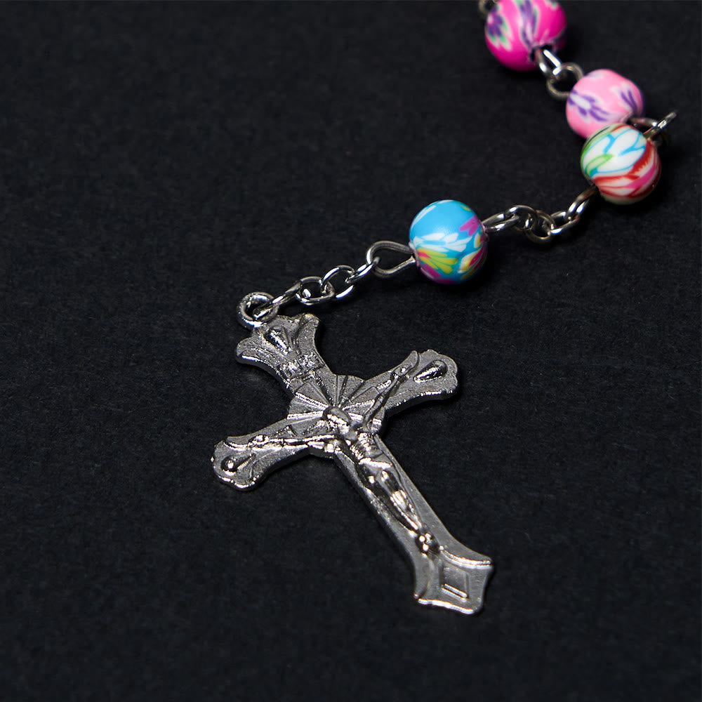 Christianartworkshop Our Lady of Guadalupe & Crucifix of 6 mm Round Multicolor Polymer Clay Alloy Chain Rosary - image 9