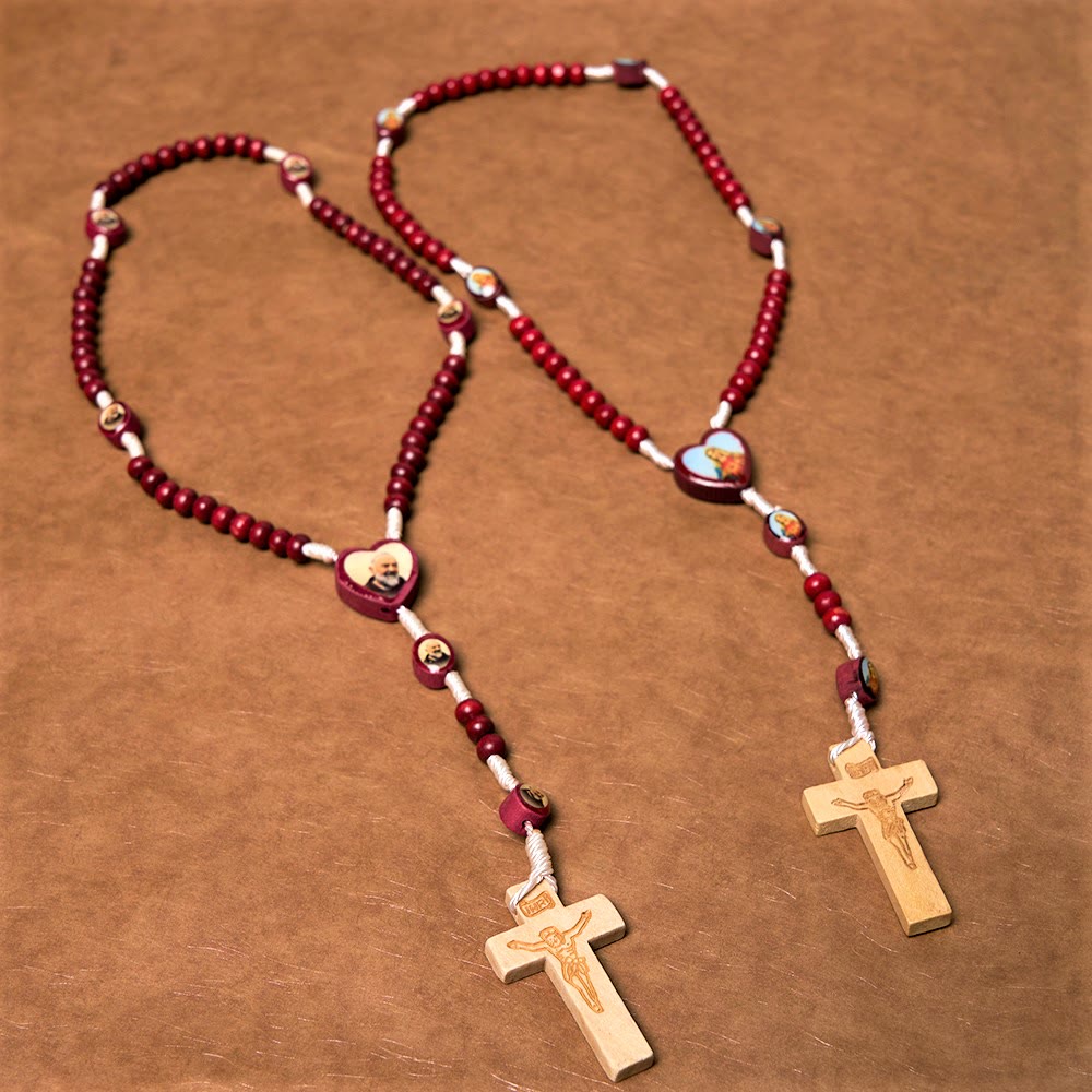 Christian Art Wine Red Wooden Beads Cross Virgin Mary Hand Held Rosary - image 6