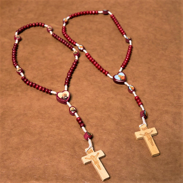 Christian Art Wine Red Wooden Beads Cross Virgin Mary Hand Held Rosary - image 6