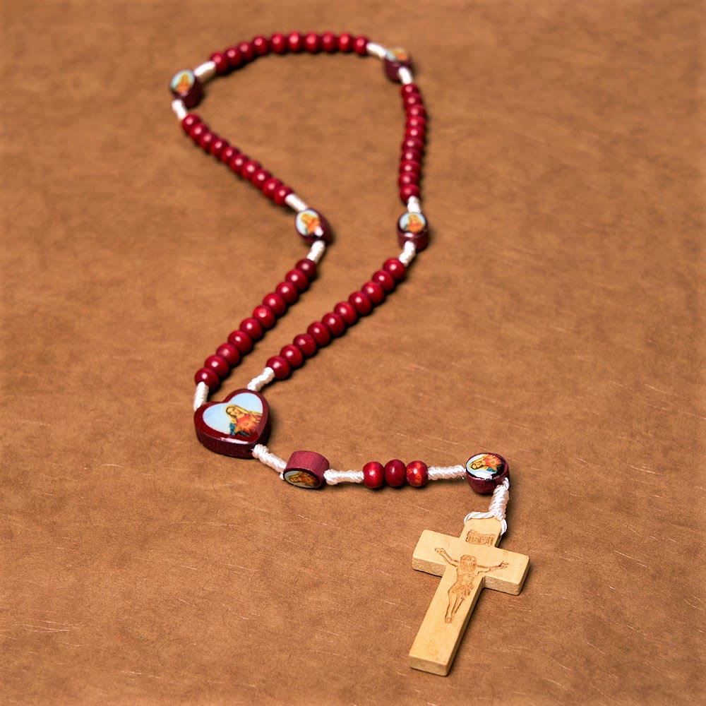 Christian Art Wine Red Wooden Beads Cross Virgin Mary Hand Held Rosary - image 3