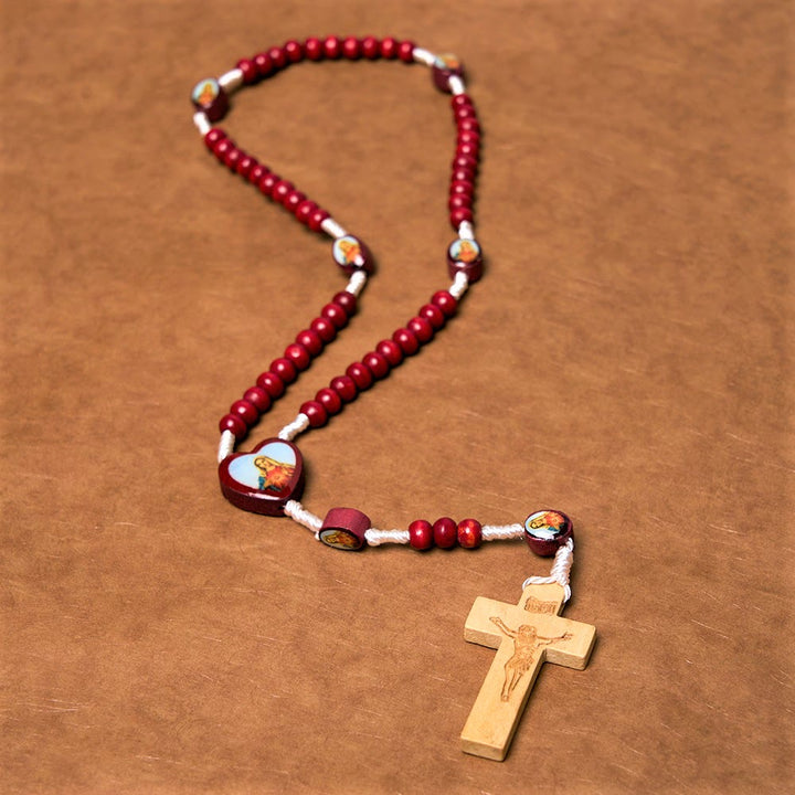 Christian Art Wine Red Wooden Beads Cross Virgin Mary Hand Held Rosary - image 3