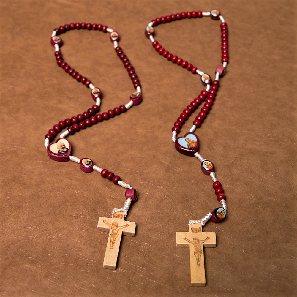 Christian Art Wine Red Wooden Beads Cross Virgin Mary Hand Held Rosary - image 1
