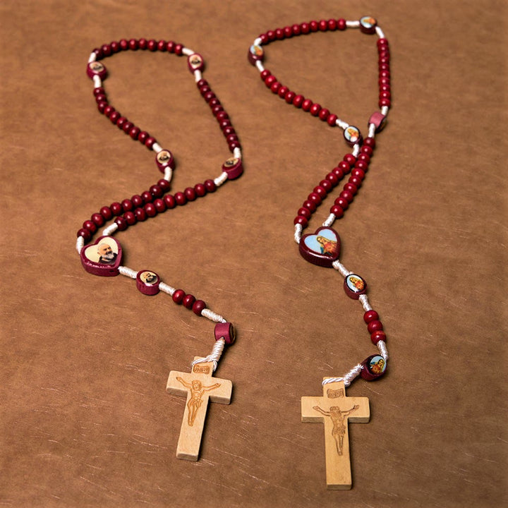 Christian Art Wine Red Wooden Beads Cross Virgin Mary Hand Held Rosary - image 1