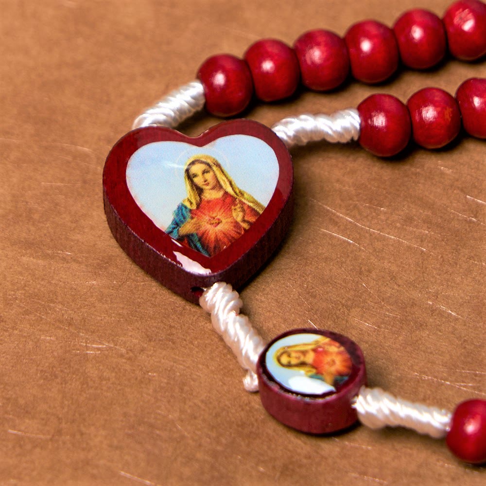 Christian Art Wine Red Wooden Beads Cross Virgin Mary Hand Held Rosary - image 8