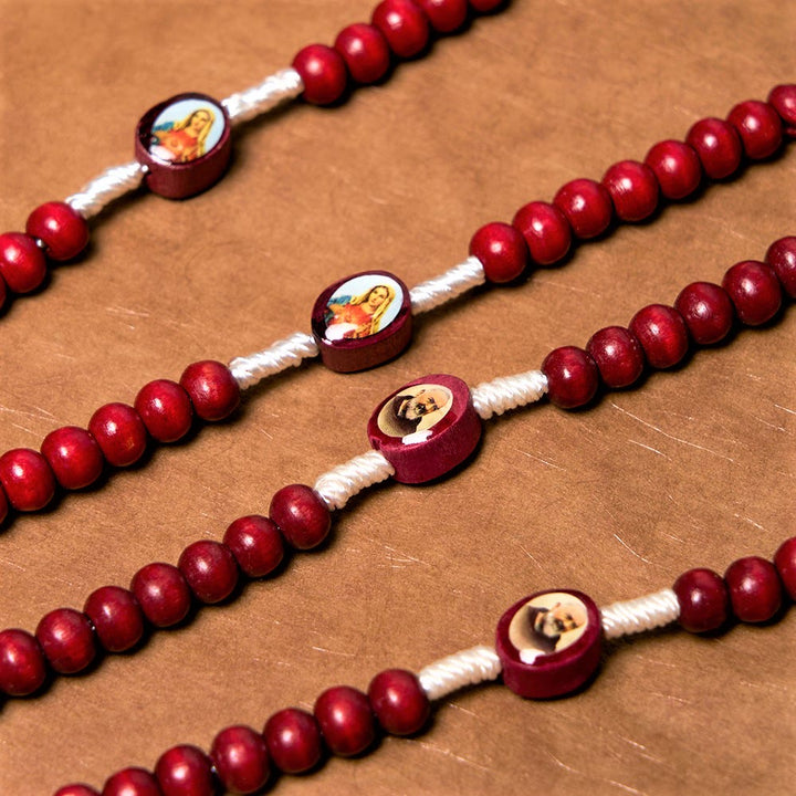Christian Art Wine Red Wooden Beads Cross Virgin Mary Hand Held Rosary - image 5