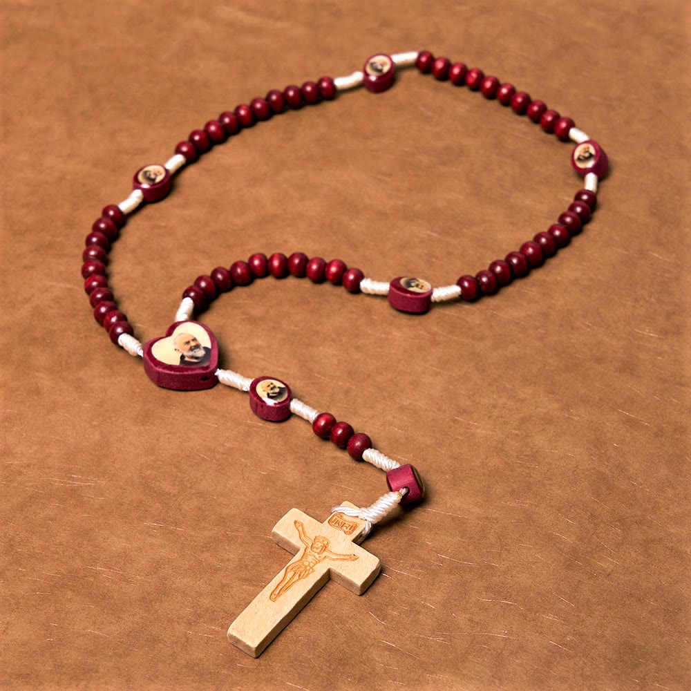 Christian Art Wine Red Wooden Beads Cross Virgin Mary Hand Held Rosary - image 4