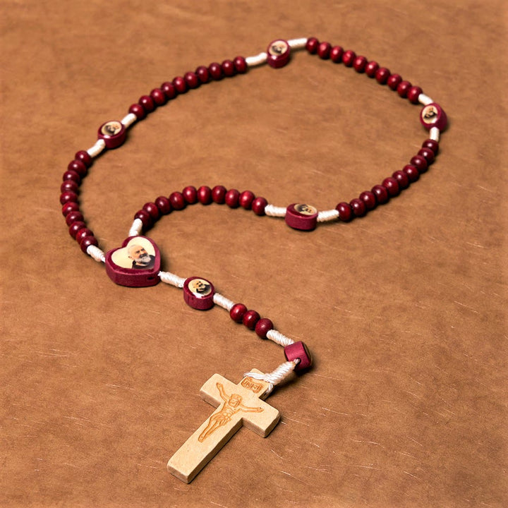 Christian Art Wine Red Wooden Beads Cross Virgin Mary Hand Held Rosary - image 4