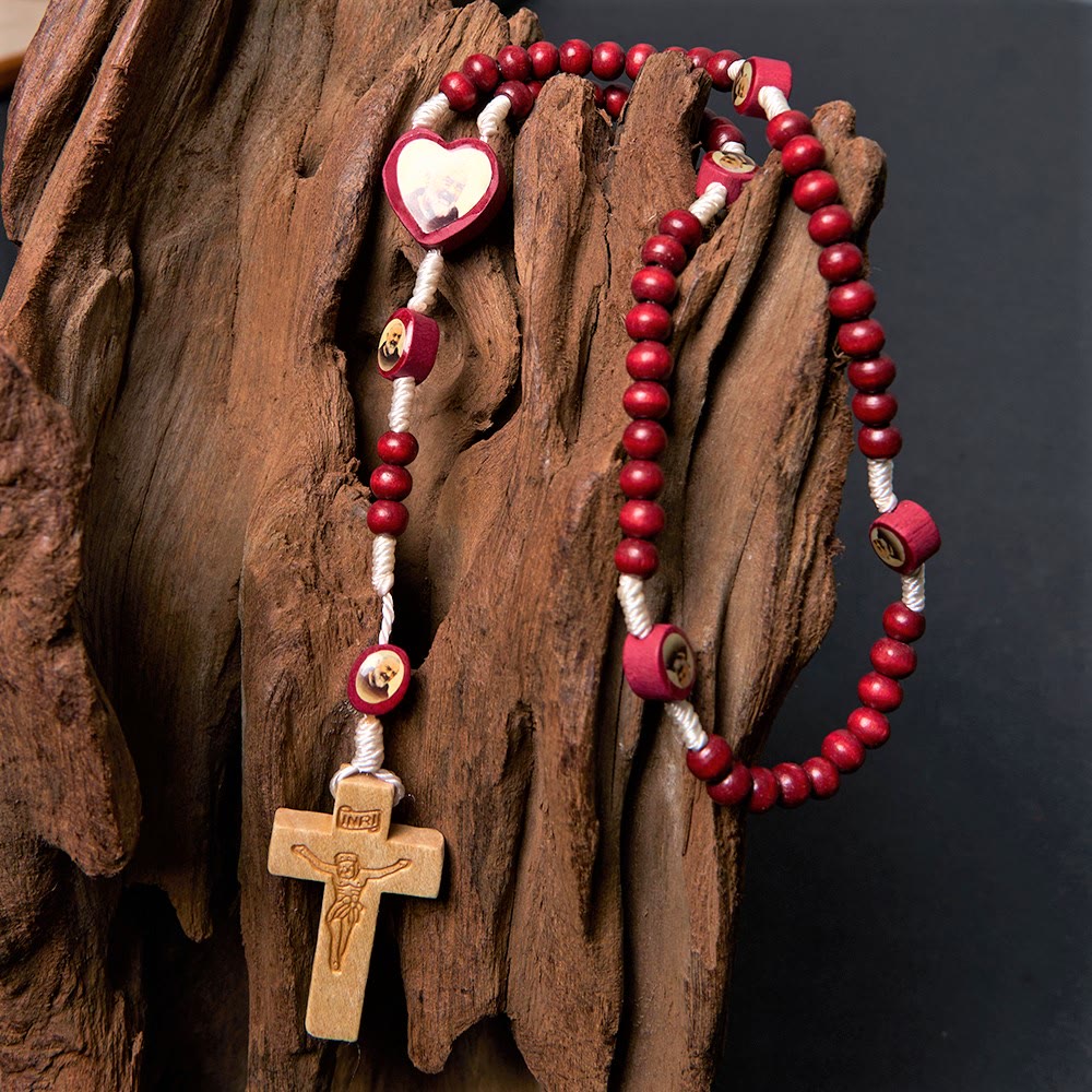 Christian Art Wine Red Wooden Beads Cross Virgin Mary Hand Held Rosary - image 9