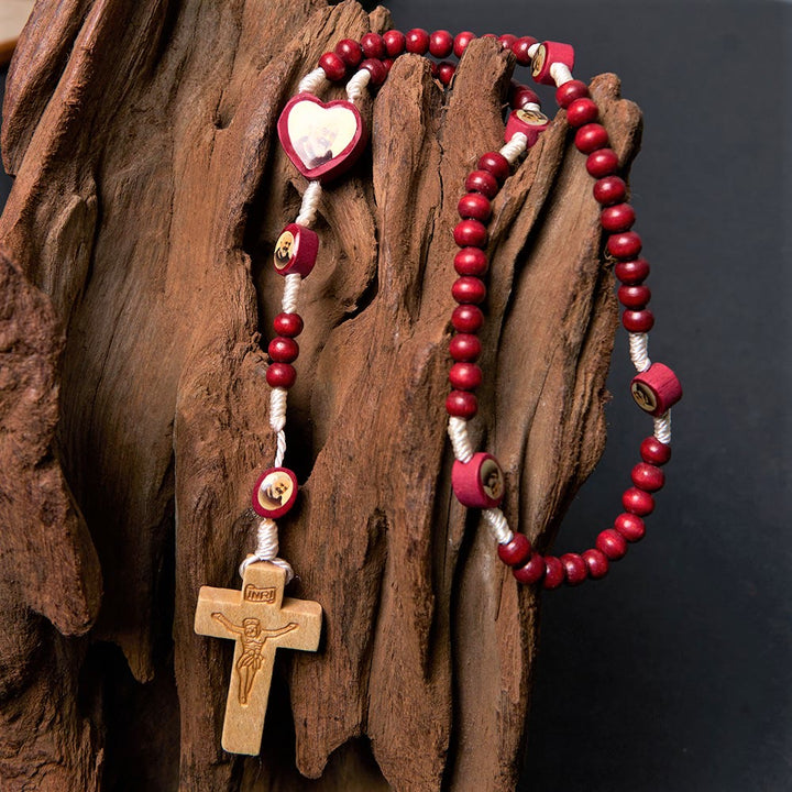 Christian Art Wine Red Wooden Beads Cross Virgin Mary Hand Held Rosary - image 9