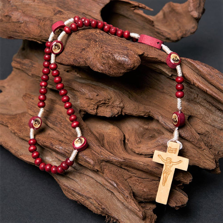 Christian Art Wine Red Wooden Beads Cross Virgin Mary Hand Held Rosary - St. Pio - image 2