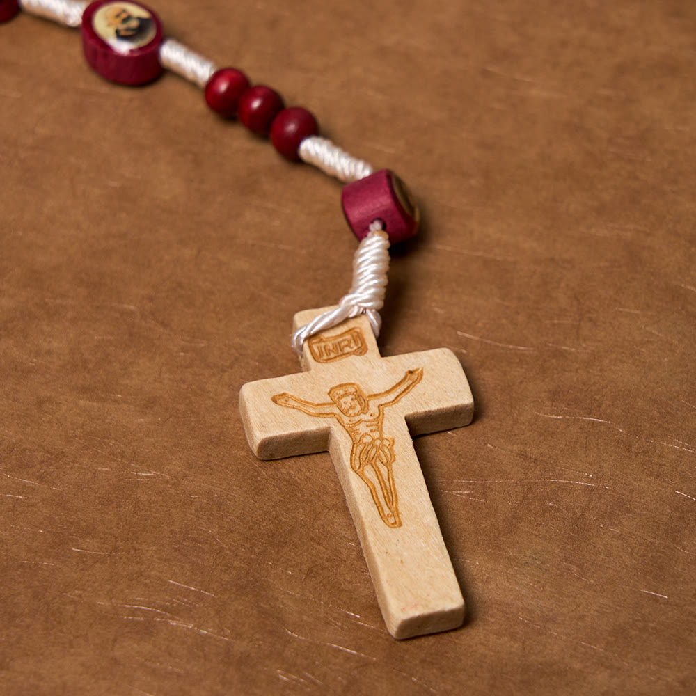 Christian Art Wine Red Wooden Beads Cross Virgin Mary Hand Held Rosary - image 12