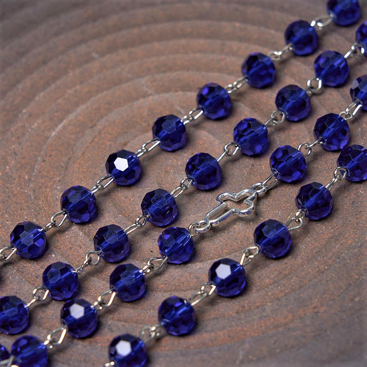 Christianartworkshop Miraculous Medal & Cross of 8 mm Polyhedron Blue Crystal Alloy Chain Rosary - image 15