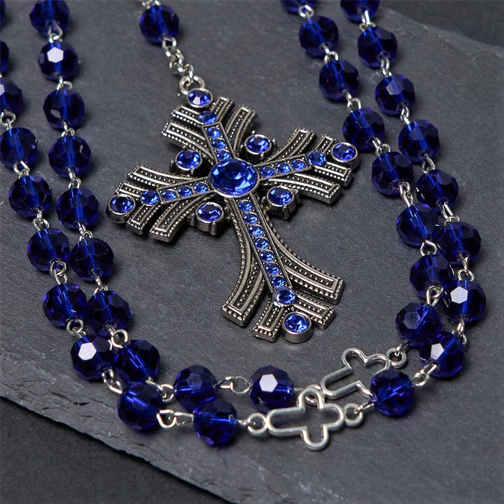 Christianartworkshop Miraculous Medal & Cross of 8 mm Polyhedron Blue Crystal Alloy Chain Rosary - image 5