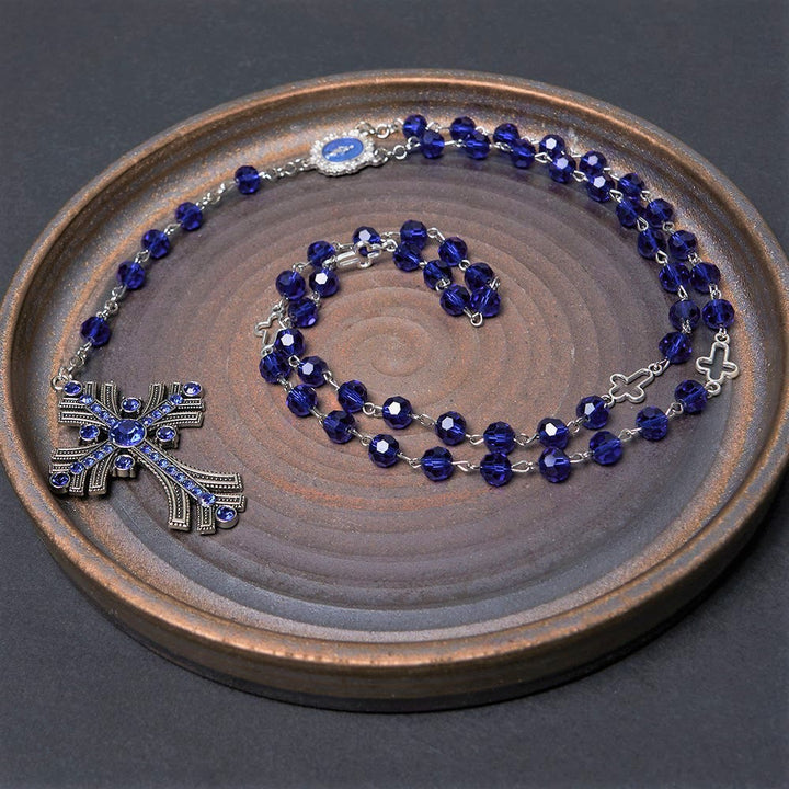 Christianartworkshop Miraculous Medal & Cross of 8 mm Polyhedron Blue Crystal Alloy Chain Rosary - image 11