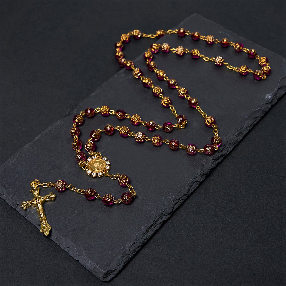 Christianartworkshop St. Benedict Medal & Crucifix of 8 mm Round Multicolor Acrylic Alloy Chain Rosary - Purple - image 2
