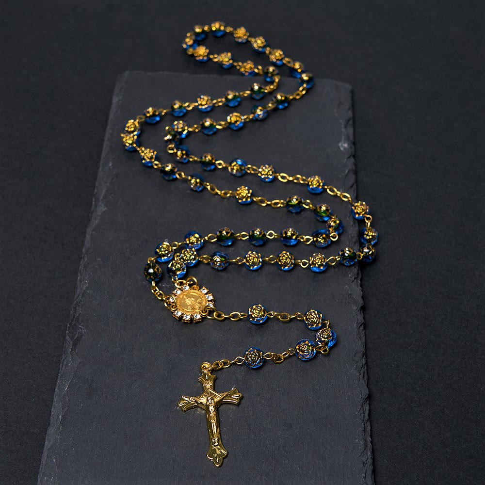 Christianartworkshop St. Benedict Medal & Crucifix of 8 mm Round Multicolor Acrylic Alloy Chain Rosary - Blue - image 1