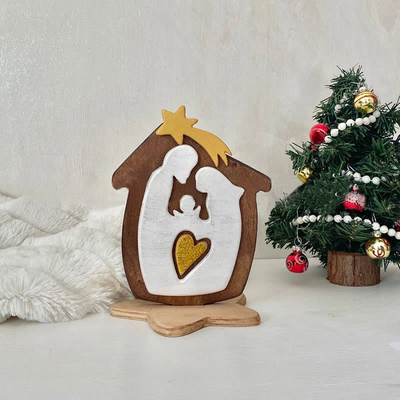 Christianartworkshop Minimalist Style Wood Stereoscopic Brown Nativity Desktop Decorations Ornament - Brown - image 1