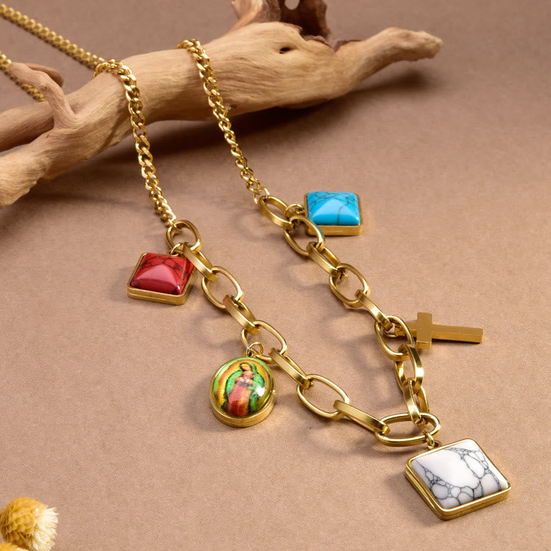 Christianartworkshop Casual Style Our Lady of Guadalupe Turquoise Cross Chocker Necklace - Multi-element - image 1