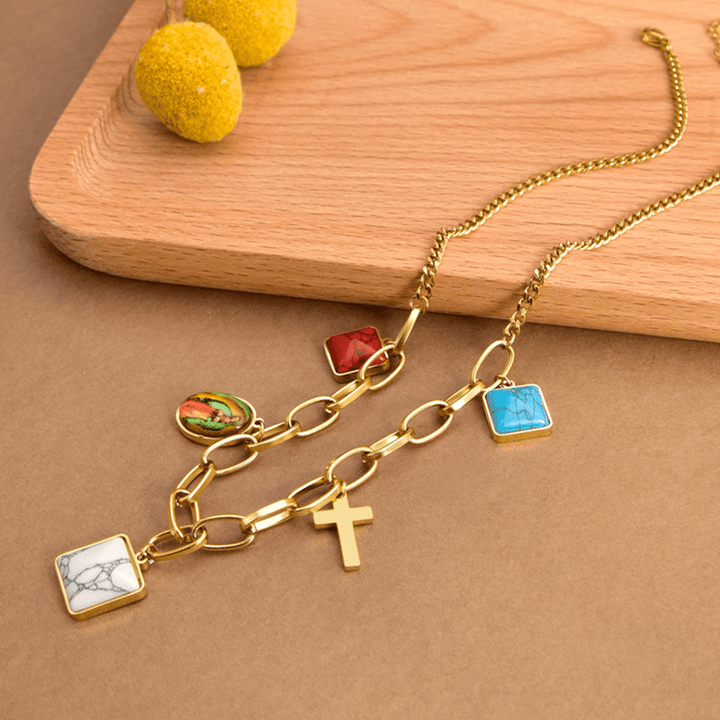 Christianartworkshop Casual Style Our Lady of Guadalupe Turquoise Cross Chocker Necklace - image 2