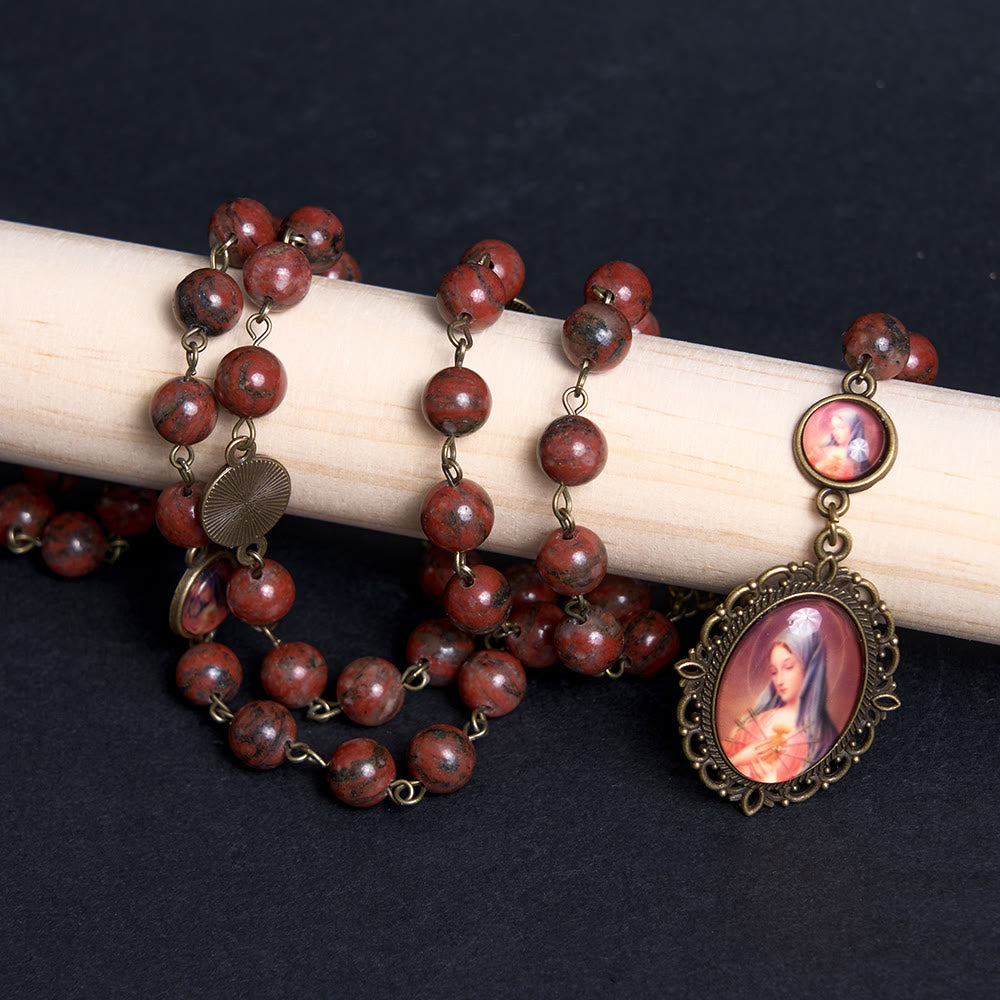 Christianartworkshop Our Lady Seven Sorrows Natural Sesame Stone Rosary - Natural Sesame Stone - image 0