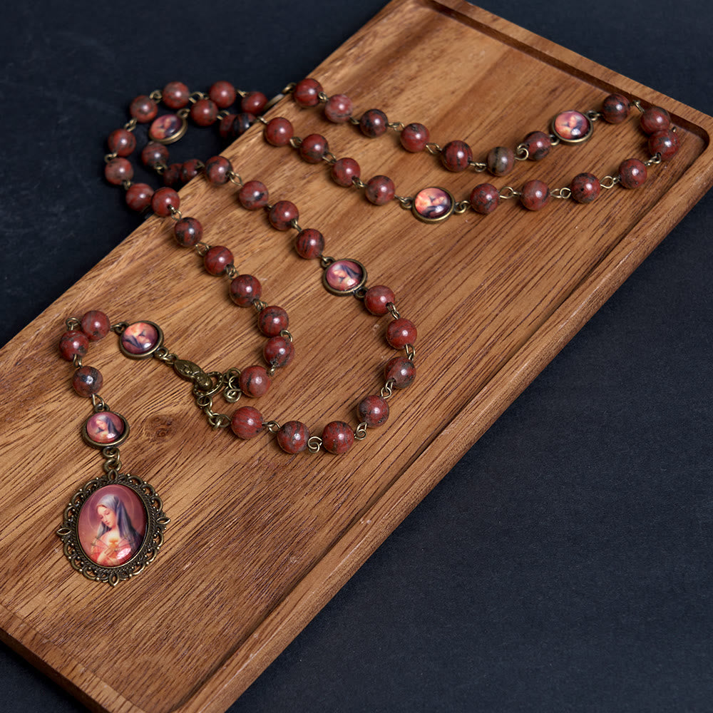 Christianartworkshop Our Lady Seven Sorrows Natural Sesame Stone Rosary - image 1