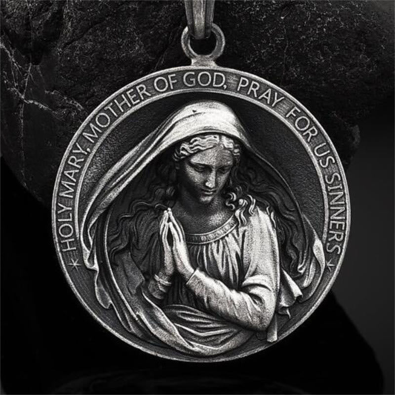 ChristianartworkshopRetro Style Virgin Mary Pray for us Pendant Necklace - image 1