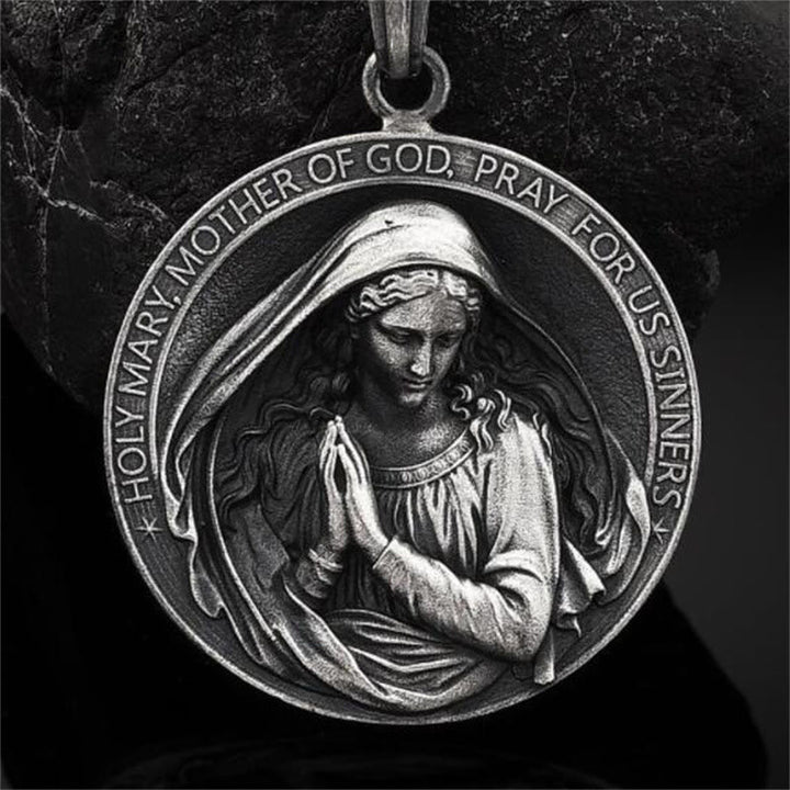 ChristianartworkshopRetro Style Virgin Mary Pray for us Pendant Necklace - image 1