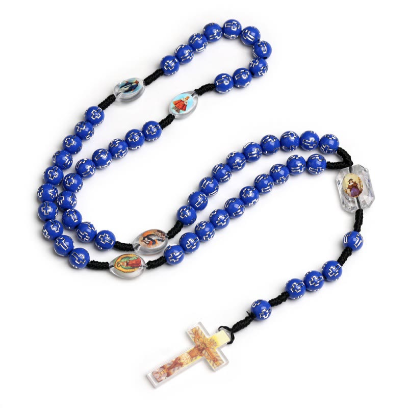 Christianartworkshop Crucifix of 10 mm Round Multicolor Acrylic Nylon Cord Rosary - Blue - image 1