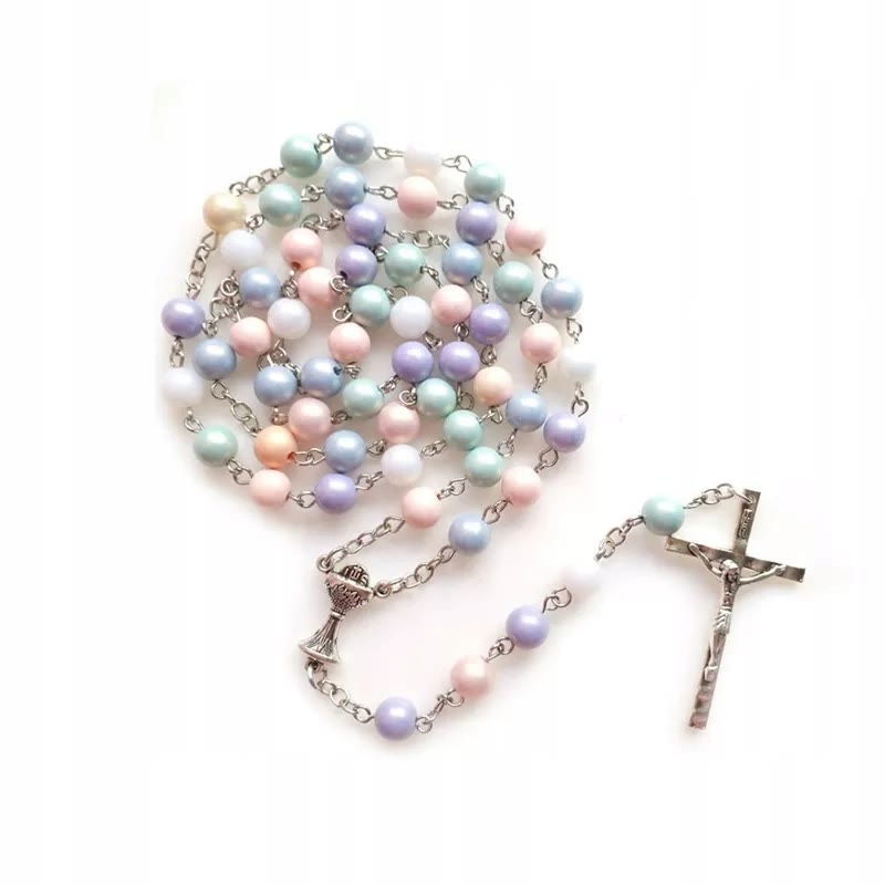 Christianartworkshop Holy Grail & Crucifix of 8 mm Round Multicolor Acrylic Alloy Chain Rosary - image 3