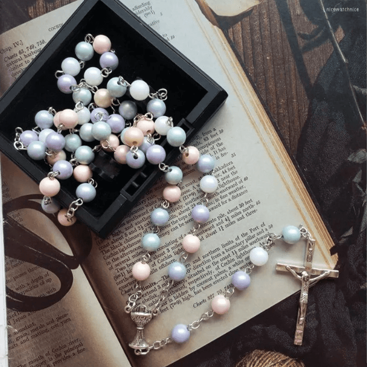 Christianartworkshop Holy Grail & Crucifix of 8 mm Round Multicolor Acrylic Alloy Chain Rosary - image 2