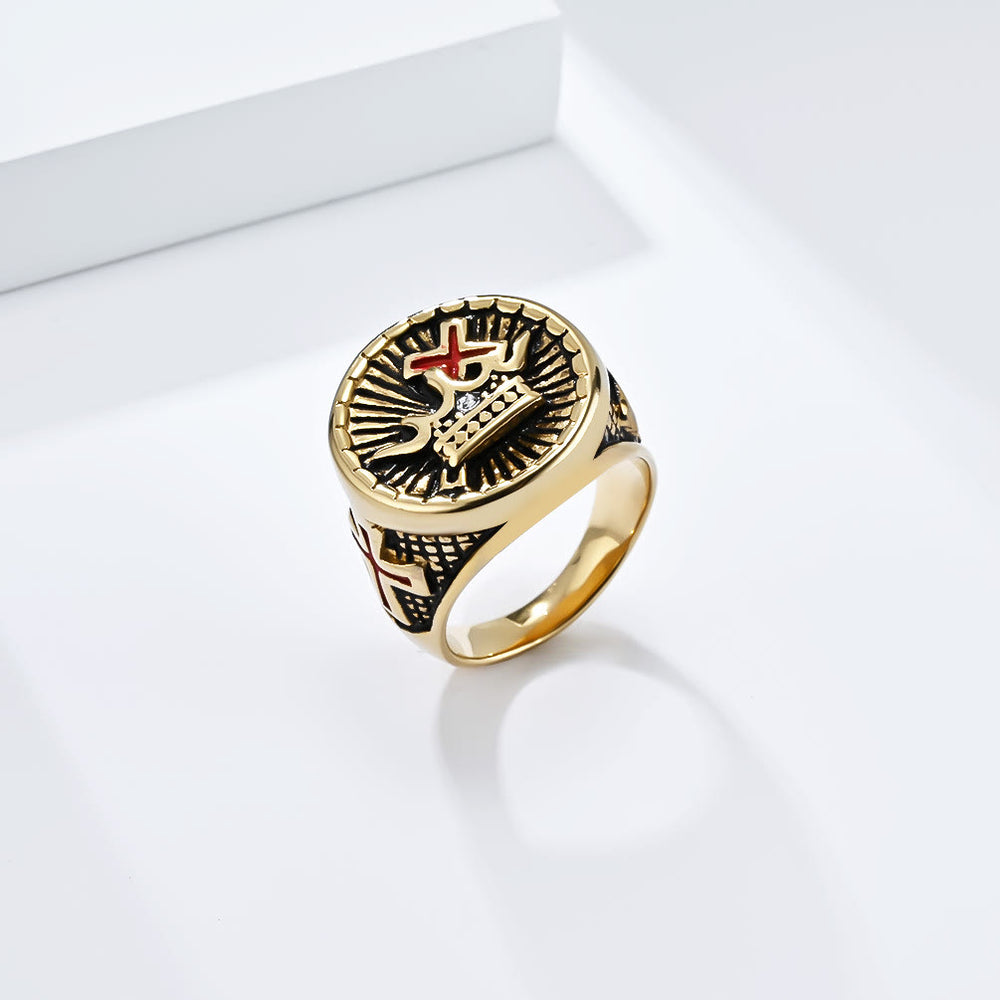 Christianartworkshop Retro Style Cross & Crown Titanium Ring - Golden - AU Size Z（US 13） - image 1