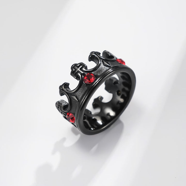 Christianartworkshop Retro Style Red Gem Papal Crown Cross Titanium Ring - Black - US13 - image 4