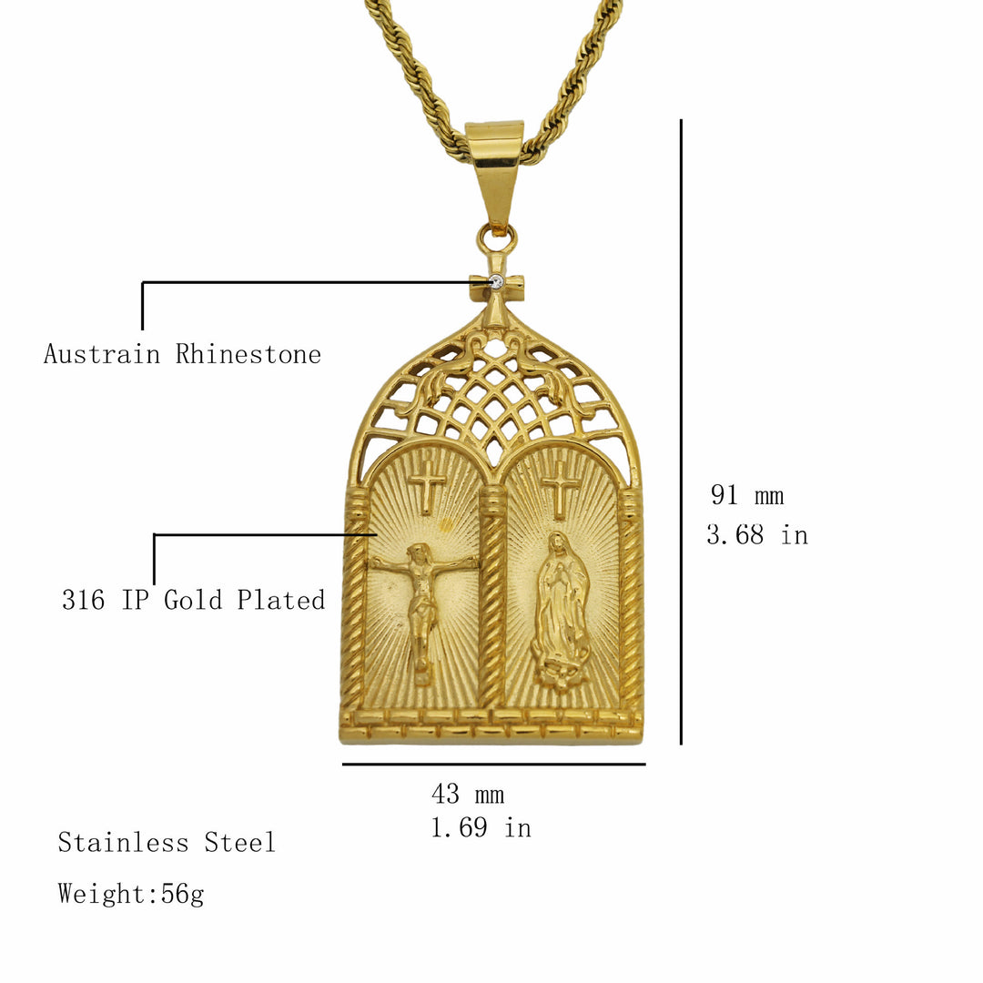 Christianartworkshop Classic Style Jesus & Our Lady Church Door Necklace - image 4