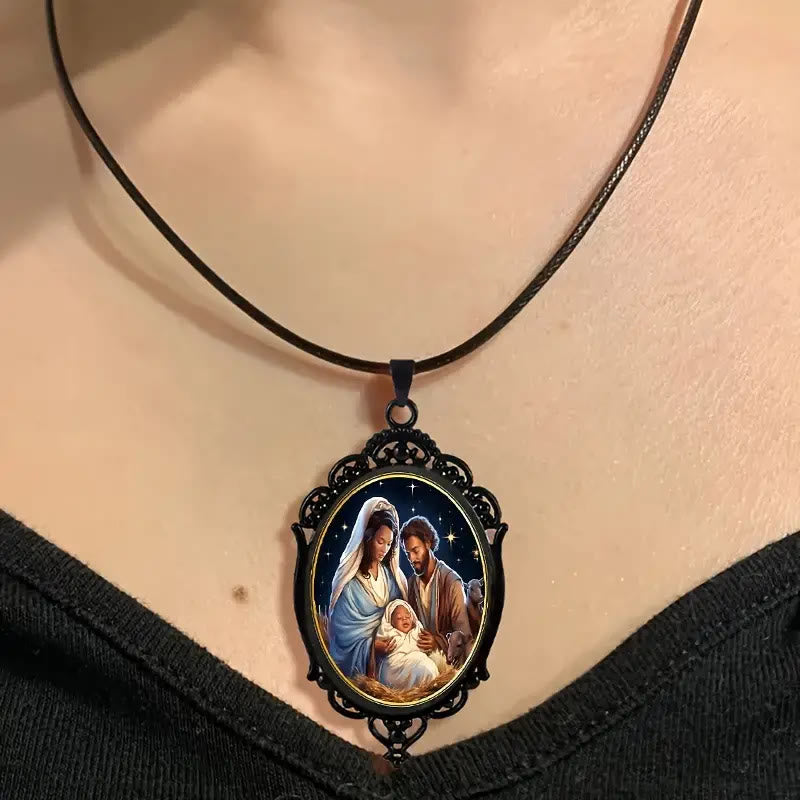 Christianartworkshop Gothic Style Black Vintage Border Nativity Alloy Necklace - image 2