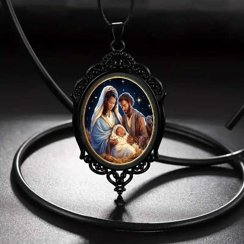 Christianartworkshop Gothic Style Black Vintage Border Nativity Alloy Necklace - Black - image 1