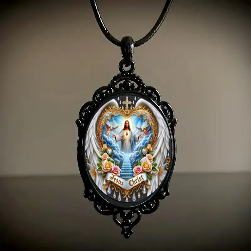Christianartworkshop Gothic Style Vintage Border Jesus Our Father Colorful Necklace - Black - image 0