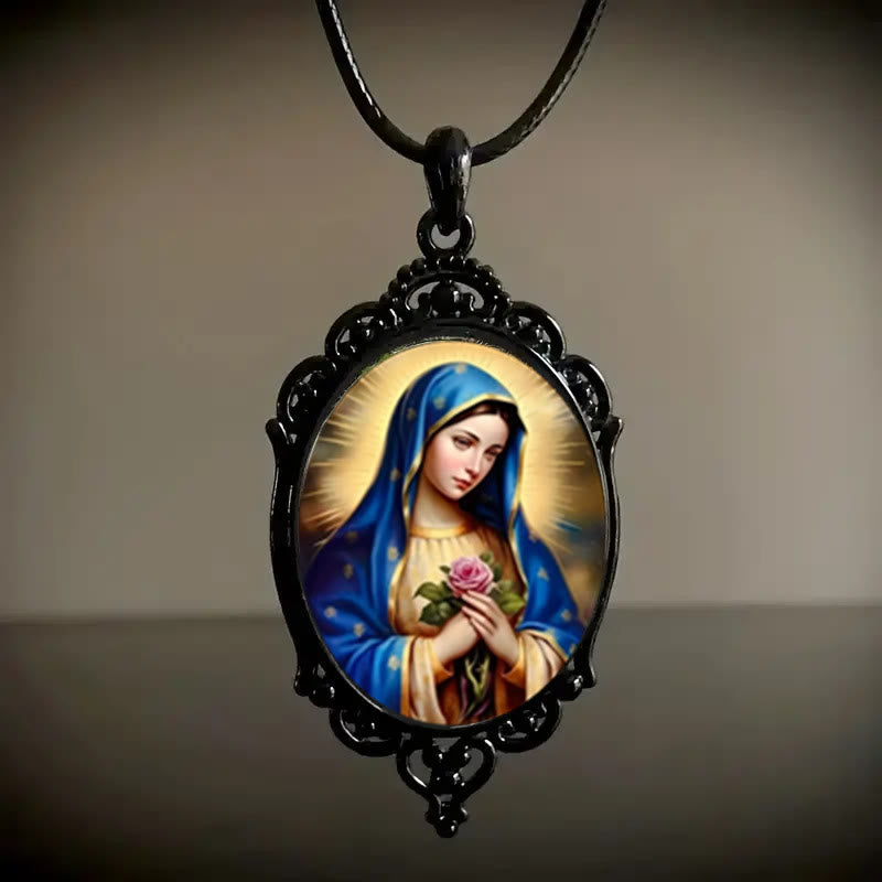 Christianartworkshop Gothic Style Vintage Border Our Lady of Guadalupe Necklace - Black - image 1
