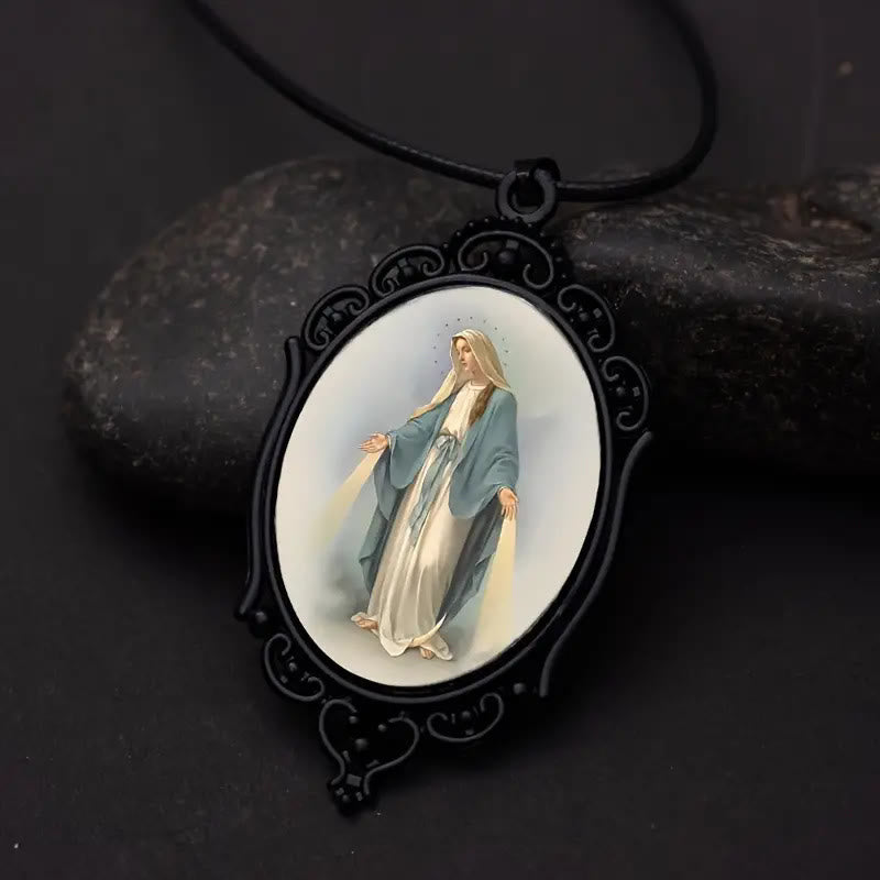 Christianartworkshop Gothic Style Vintage Border Our Lady of Grace Necklace - image 1