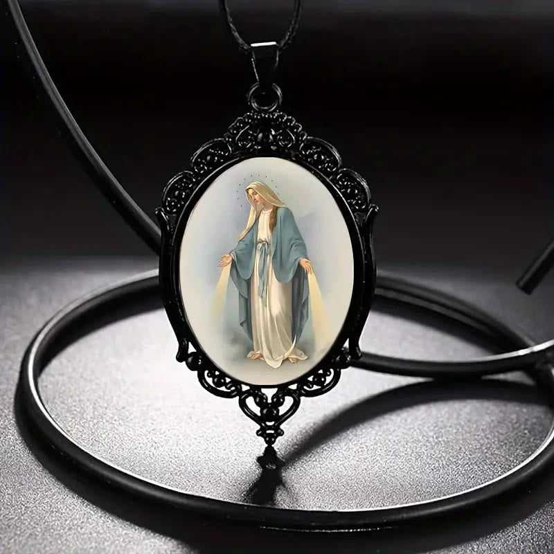 Christianartworkshop Gothic Style Vintage Border Our Lady of Grace Necklace - Black - image 0