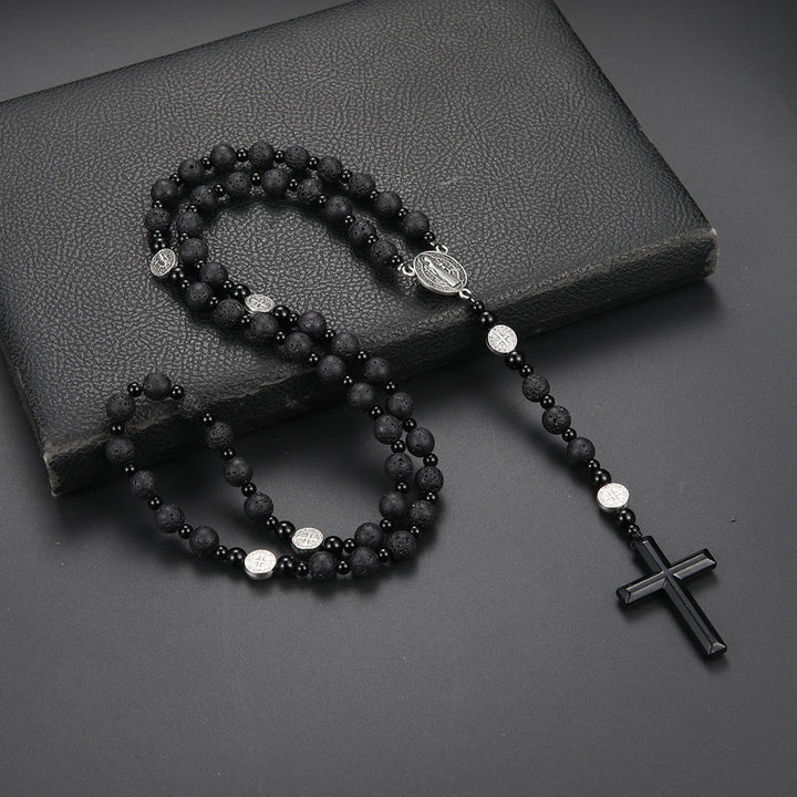 Christianartworkshop St. Benedict Medal & Cross of 8 mm Round Black Multi-material Nylon Cord Rosary - image 5